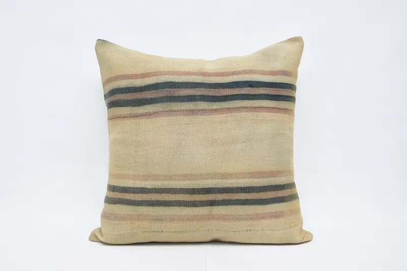 Large Square 32x32 inch Turkish Euro Sham, Gift Striped Kids Room Beige Pillow Cover - 1