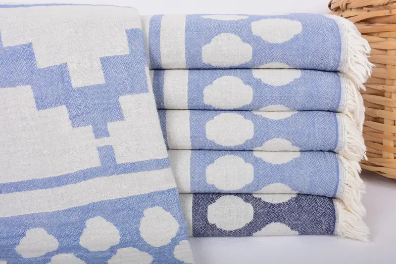 Personalized Beach Towel Turkish Cotton Blue Geometric, 70x36 Inches