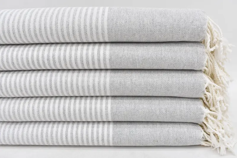 Monogrammed Beach Towel Gray Striped, 70x40 Inches, Organic Cotton