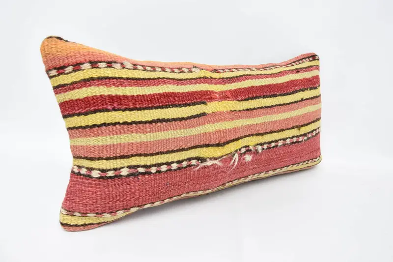 Throw Kilim Pillow, Turkish Bench Cushion Case, Vintage Kilim Throw Pillow, Cushion, 12x24 Red Cushion Cover, Turkish Pillow - 3