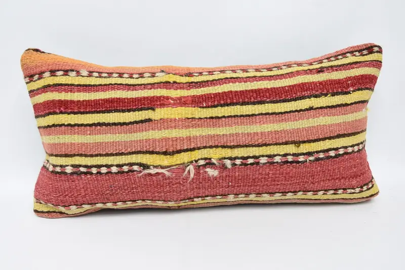 Throw Kilim Pillow, Turkish Bench Cushion Case, Vintage Kilim Throw Pillow, Cushion, 12x24 Red Cushion Cover, Turkish Pillow - 1