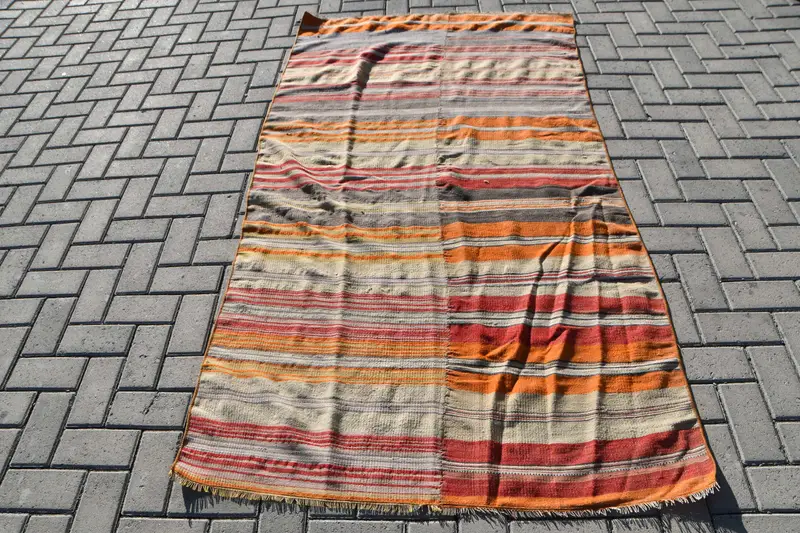 3.7x6.9 ft Rug, Vintage Kilim Rug, Turkish Red Wool Oriental Rug - 1