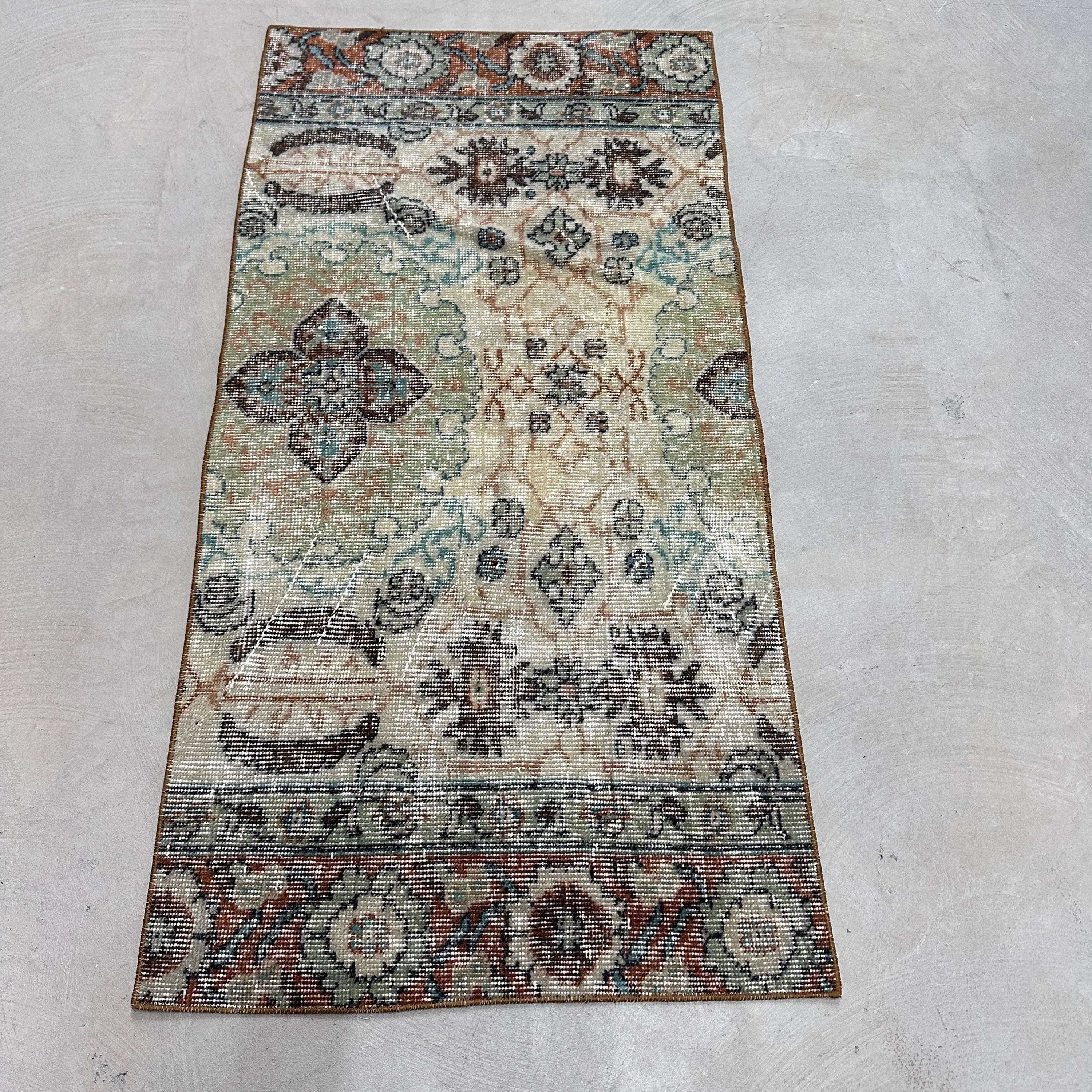 Turkish Vintage Rug 2.2x4.4 ft (67x135 cm), Brown Wool Rug - 1