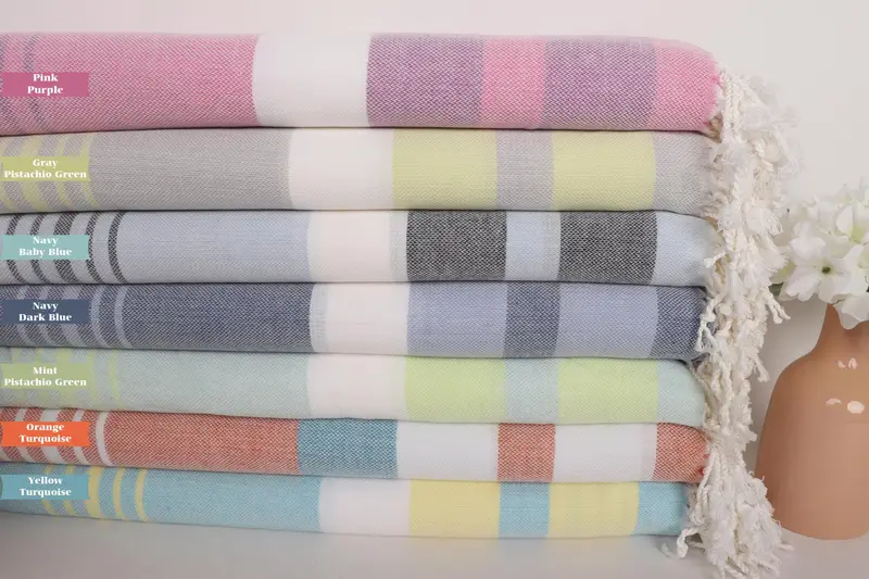 Turkish Towel Beach Towel, Gift For Bride, Sand-resistant towel, Peshtemal Towel, Bachelor Towel, Organic towel, 70x40 Cotton Striped Towel - 1