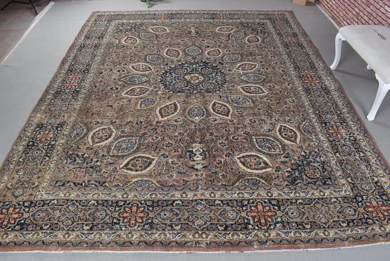 Mavi Bordürlü Bronz Halı, 0,8x11,7 ft Zarif Dekor