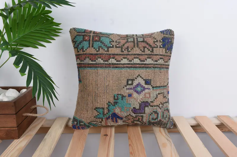 Hippie Throw Pillow Case, Boho Pillow Sham Cover, Cushion Cover, Throw Kilim Pillow, Bed Pillow, Interior Designer Pillow, 14x14 Red Pillow Case - 1