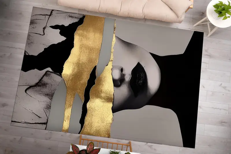 Altın Kadın Soyut Baskılı Halı: Zarif Ev Dekorunun Temeli