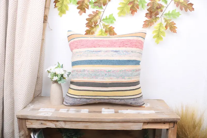 Pillow for Couch, Nomadic Pillow, 18x18 Blue Pillow, Vintage Pillow, Pillow for Sofa, Cushion, Colorful Pillow Case, Patio Cushion, Neutral Cushion - 1