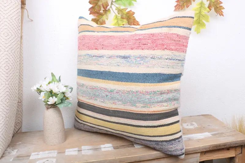 Pillow for Couch, Nomadic Pillow, 18x18 Blue Pillow, Vintage Pillow, Pillow for Sofa, Cushion, Colorful Pillow Case, Patio Cushion, Neutral Cushion - 4