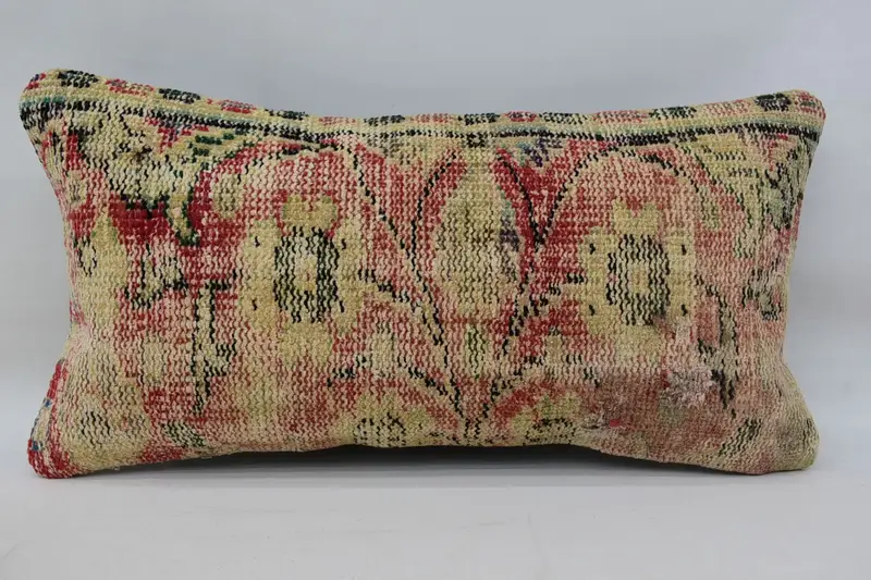 Turkish Pillow, 12x24 Beige Pillow Cover, Vintage Kilim Throw Pillow, Pillow Sham, Office Chair Pillow, Throw Kilim Pillow, Handmade Pillow Sham - 1