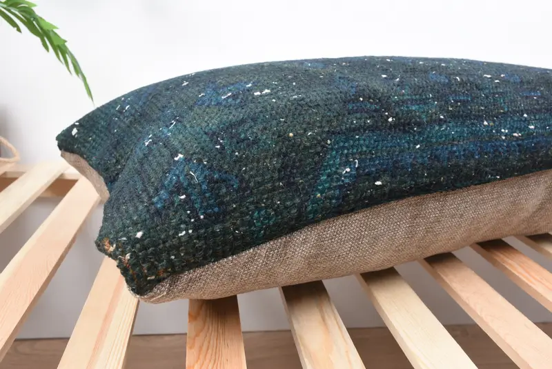 Indoor Pillow, Ethnical Kilim Rug Pillow, Pillow Sham, Interior Designer Pillow, 16x36 Blue Cushion Case, Turkish Kilim Pillow - 6
