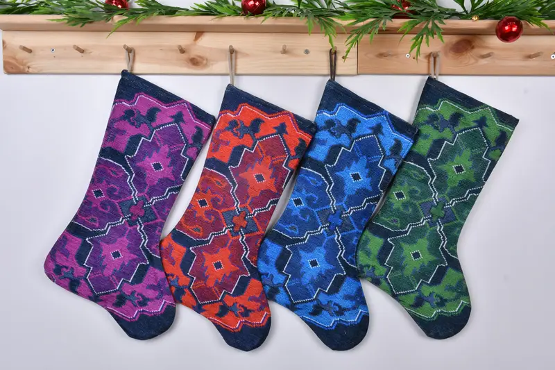 Festive Green and Pink Stocking, Christmas Ornaments Pattern Stocking