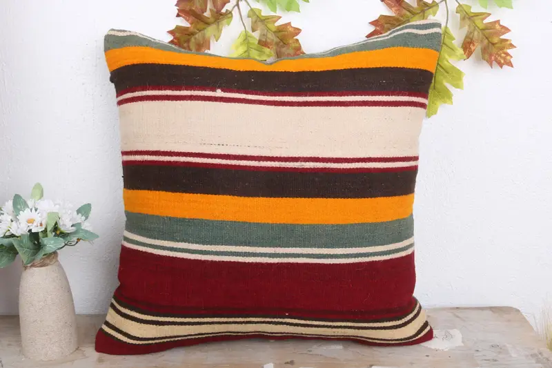 Antique Pillows, 18x18 Orange Pillow, Pillow for Sofa, Cushion Cover, Vintage Pillow, Shabby Chic Pillow, Armchair Pillow Sham - 2