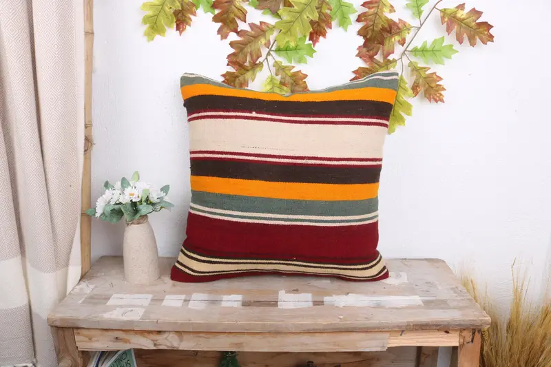 Antique Pillows, 18x18 Orange Pillow, Pillow for Sofa, Cushion Cover, Vintage Pillow, Shabby Chic Pillow, Armchair Pillow Sham - 1