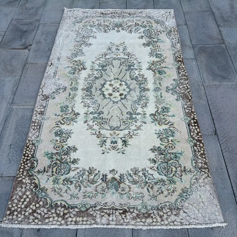 Turkish 4x7.1 ft Area Rug, Vintage Rug, Oushak Blue Ikat Rug - 1
