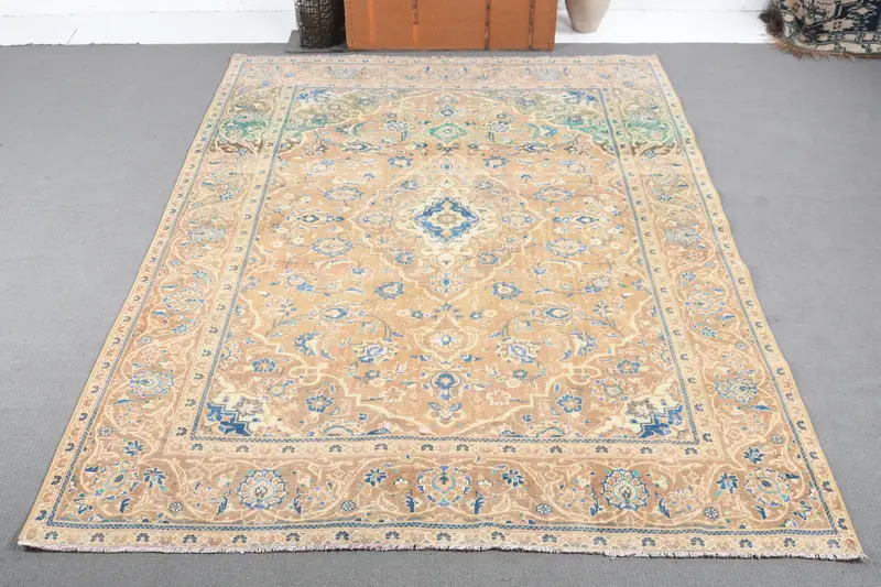 Turkish Rug, 6.6x9.4 ft Large Rug, Blue Ombré Wool Vintage Rug - 1