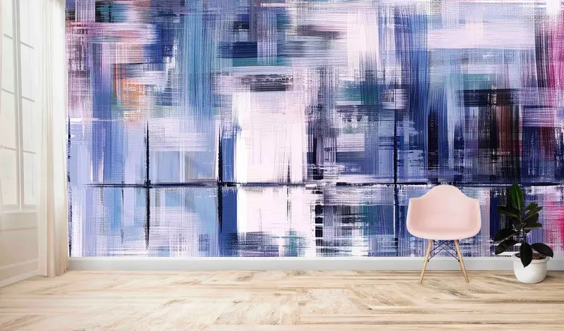 Bedruckte zeitgenössische farbenfrohe abstrakte Tapete: Modernes Lila und Blau