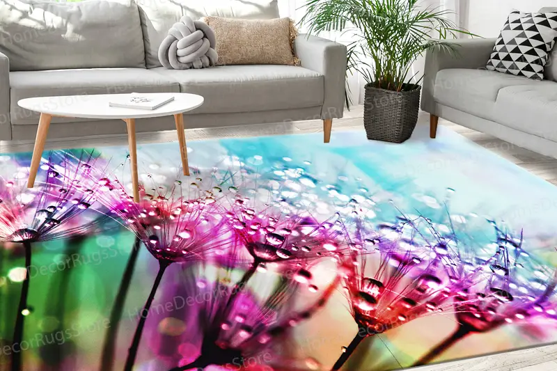 Bunter Löwenzahn-bedruckter Teppich: Trendiges Wohndekor-Essential