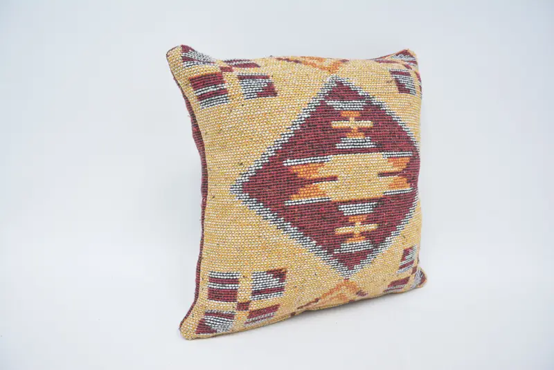 16x16 Yellow Cushion Case, Kilim Pillow, Rustic Pillow Sham, Handmade Kilim Cushion, Boho Pillow Sham Cover, Vintage Throw Cushion, Cushion - 3