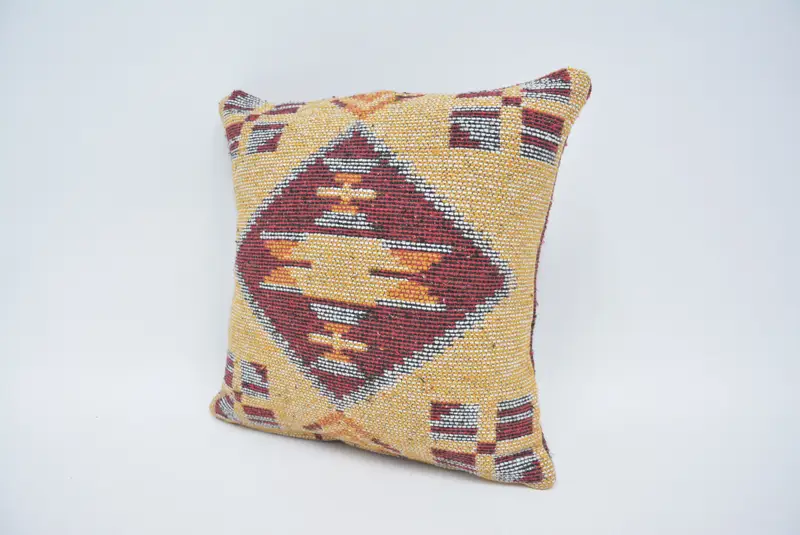 16x16 Yellow Cushion Case, Kilim Pillow, Rustic Pillow Sham, Handmade Kilim Cushion, Boho Pillow Sham Cover, Vintage Throw Cushion, Cushion - 4