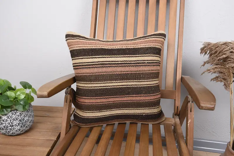 Brown Throw Antique Euro Sham, 18x18 inch Gift for Couple Square Striped Cushion Cover - 1