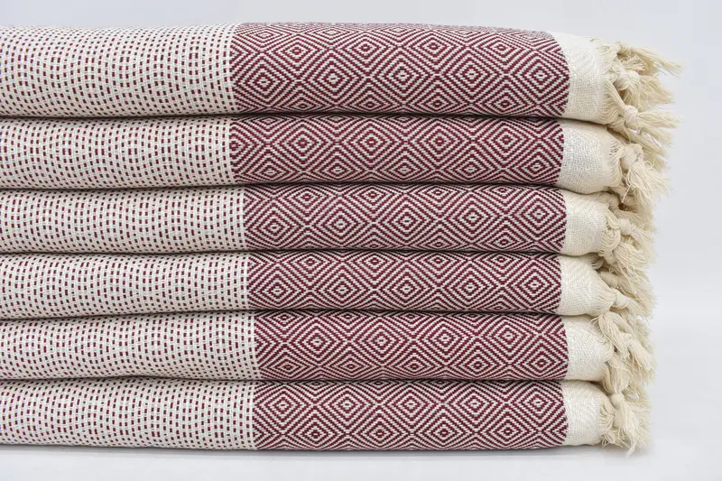 Burgundy Diamond Throw Organic Cotton Blanket, 103x79 Inches