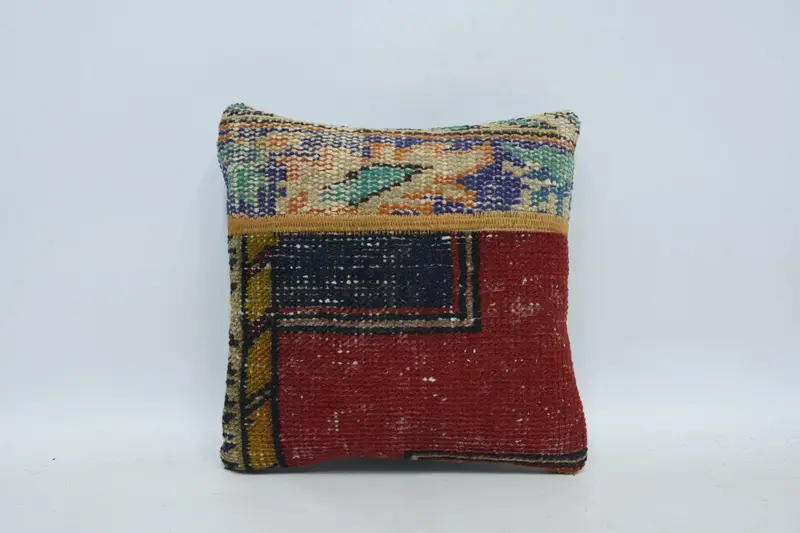 Kilim Pillow, Pillow Case, Gift Pillow, 12x12 Red Cushion Cover, Boho Pillow Sham Cover, Outdoor Throw Pillow, Rustic Cushion Cover - 1