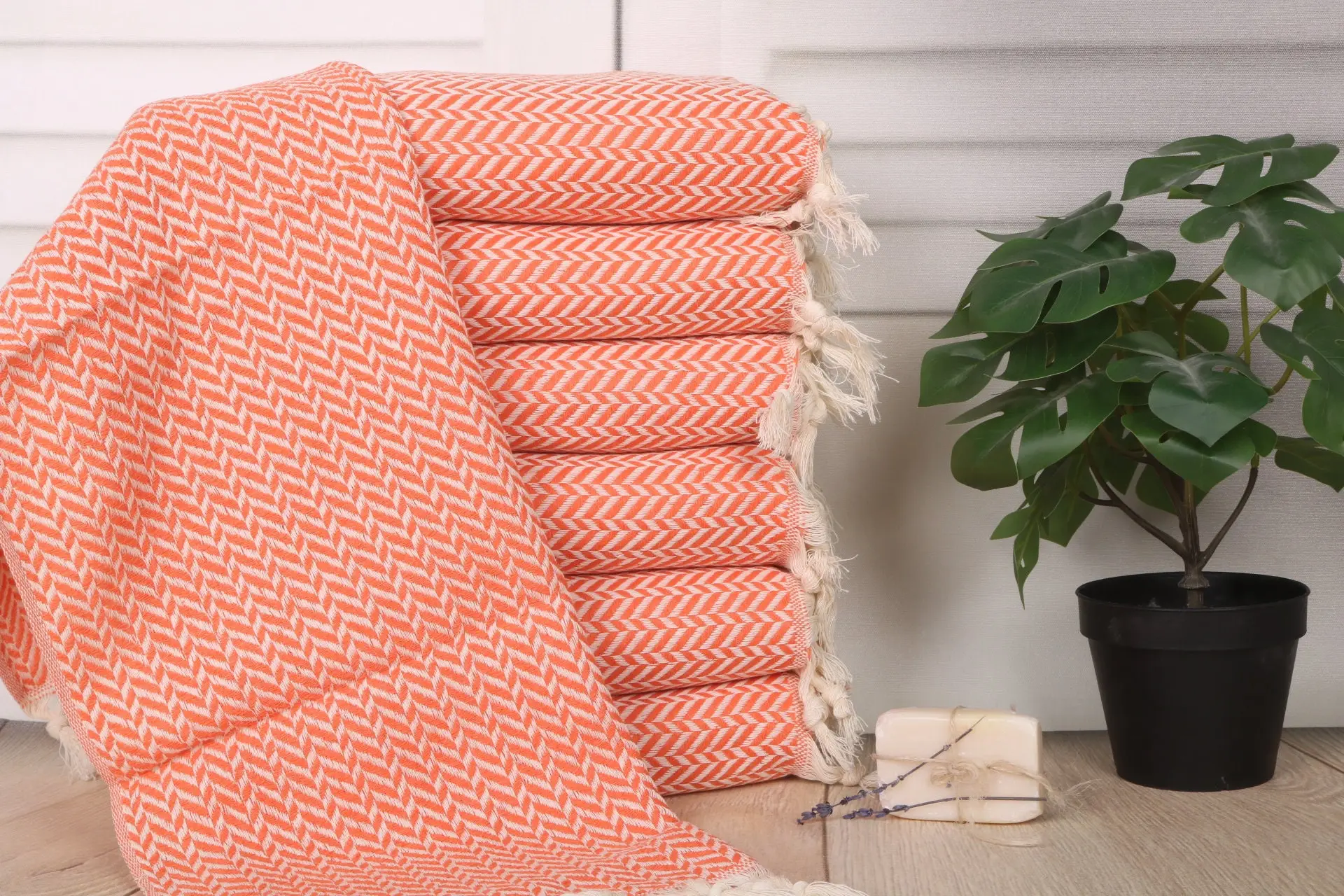Small Bath Towel Orange Cotton Hand Towel Turkish, 36x18 Inches - 1