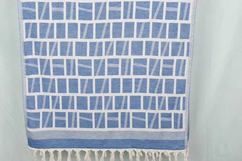 Beach Towel Monogrammed Turkish Cotton Sax Blue, 34x69 Inches