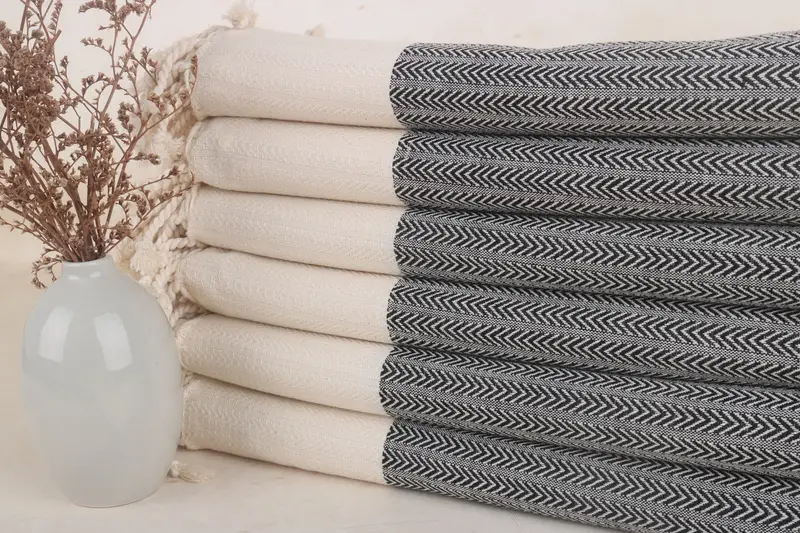 Siyah Pamuklu Palmiye Tasarım Havlu, 36x67 İnç