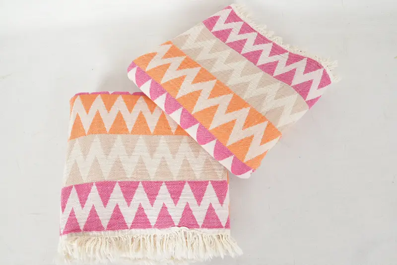 Luxury Turkish beach towel with fringe, Custom Wedding Gift, Valentines Gift, 70x40 Cotton Zigzag Design Towel, Bachelorette Party Gifts, Soft towel - 6