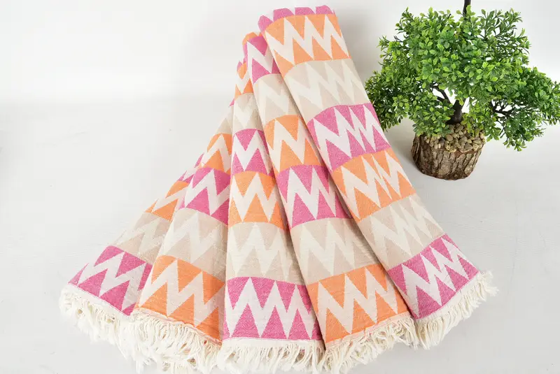 Luxury Turkish beach towel with fringe, Custom Wedding Gift, Valentines Gift, 70x40 Cotton Zigzag Design Towel, Bachelorette Party Gifts, Soft towel - 4