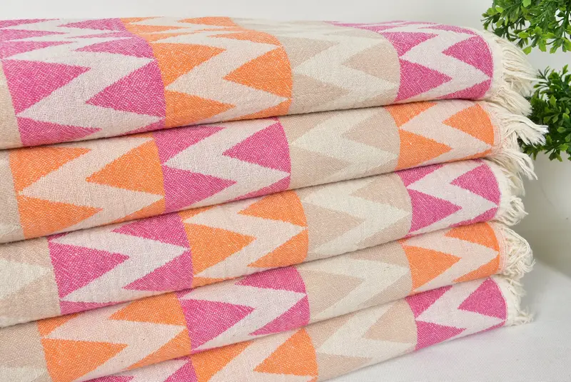 Luxury Turkish beach towel with fringe, Custom Wedding Gift, Valentines Gift, 70x40 Cotton Zigzag Design Towel, Bachelorette Party Gifts, Soft towel - 3