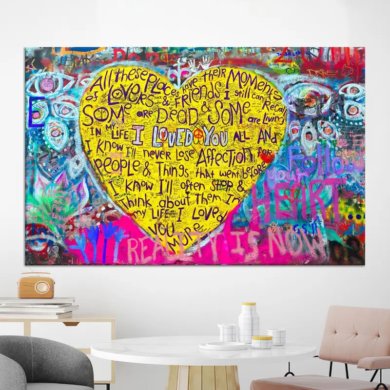 Elegant Banksy Graffiti Canvas: 'I Love You' Printed Art