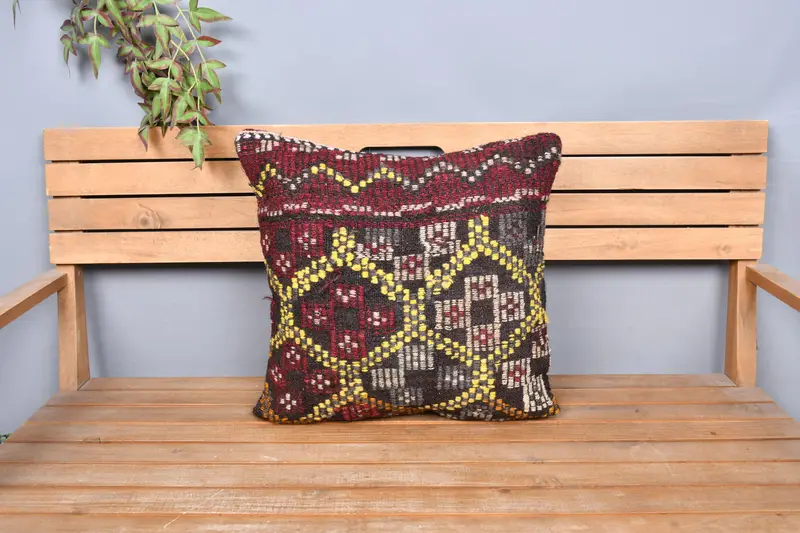 Pillow Case, Ethnical Kilim Rug Pillow, Boho Pillow, Kilim Rug Pillow Cover, 20x20 Red Cushion Cover, Christmas Pillow Case, Vintage Kilim Pillow - 6