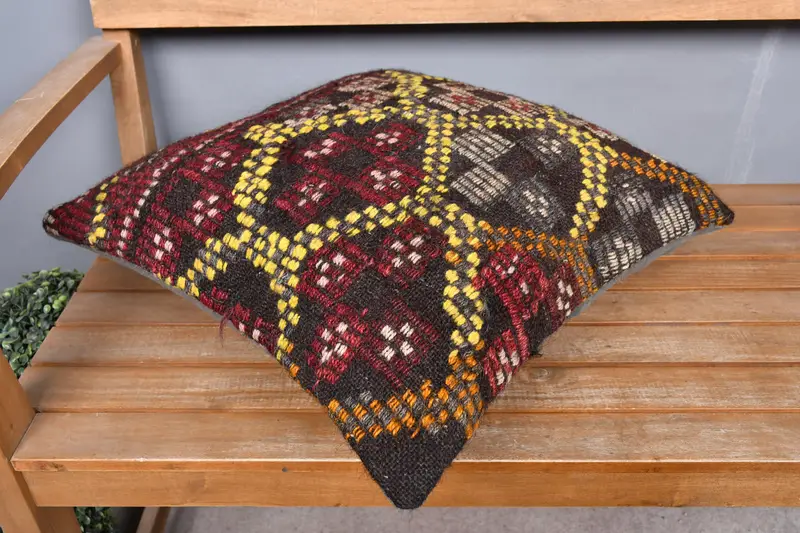 Pillow Case, Ethnical Kilim Rug Pillow, Boho Pillow, Kilim Rug Pillow Cover, 20x20 Red Cushion Cover, Christmas Pillow Case, Vintage Kilim Pillow - 2
