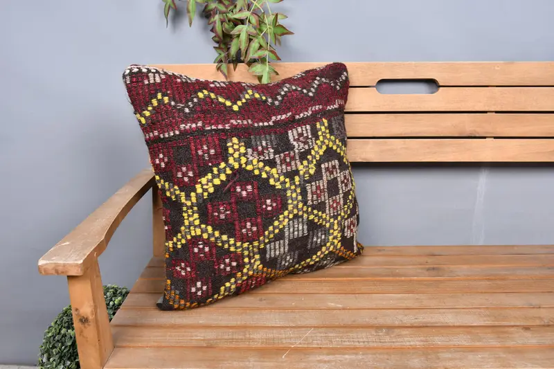 Pillow Case, Ethnical Kilim Rug Pillow, Boho Pillow, Kilim Rug Pillow Cover, 20x20 Red Cushion Cover, Christmas Pillow Case, Vintage Kilim Pillow - 1