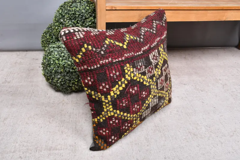 Pillow Case, Ethnical Kilim Rug Pillow, Boho Pillow, Kilim Rug Pillow Cover, 20x20 Red Cushion Cover, Christmas Pillow Case, Vintage Kilim Pillow - 7