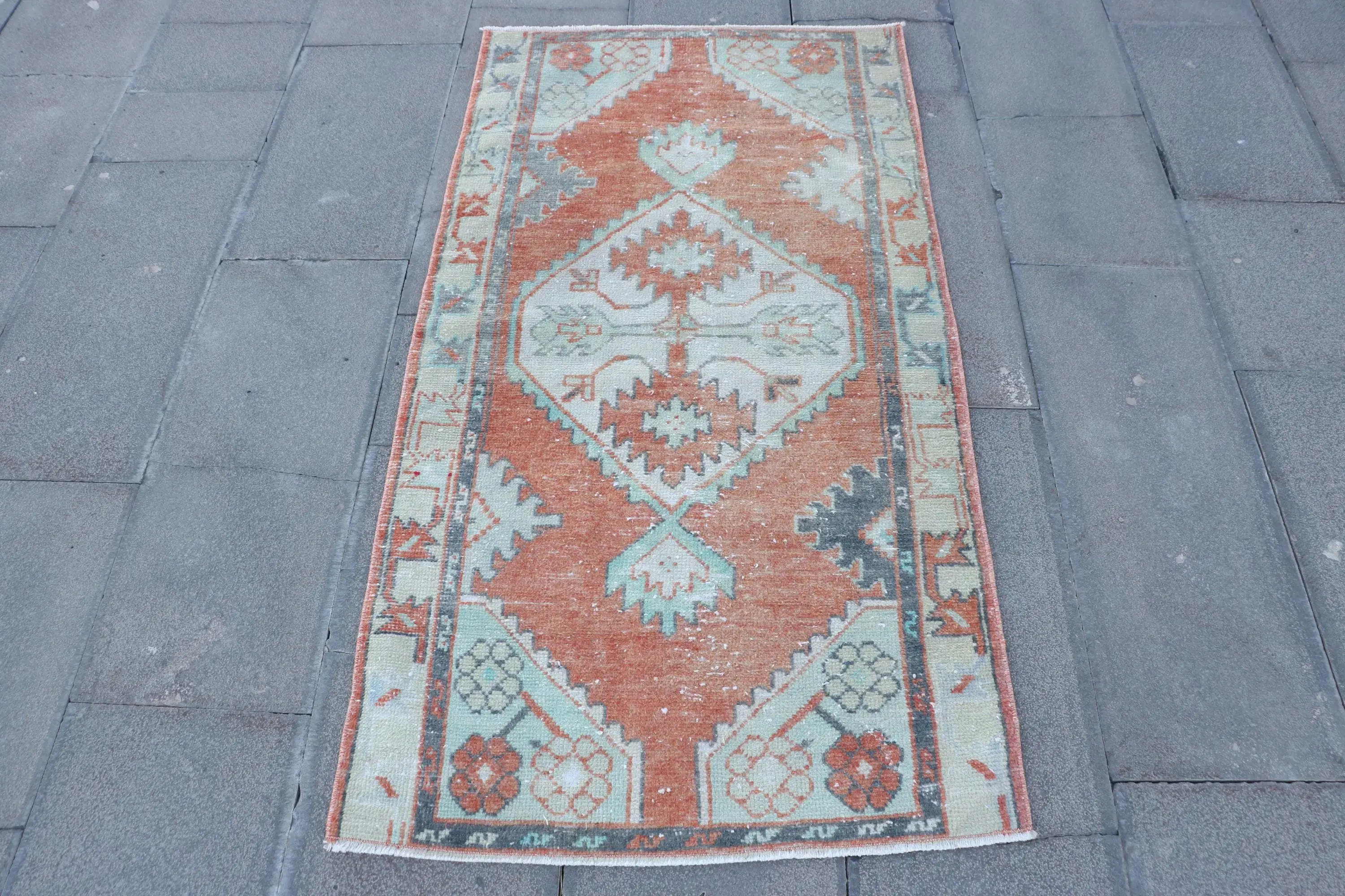 2.5x4.7 ft Vintage Small Rug, Turkish Red Floral Rug - 1