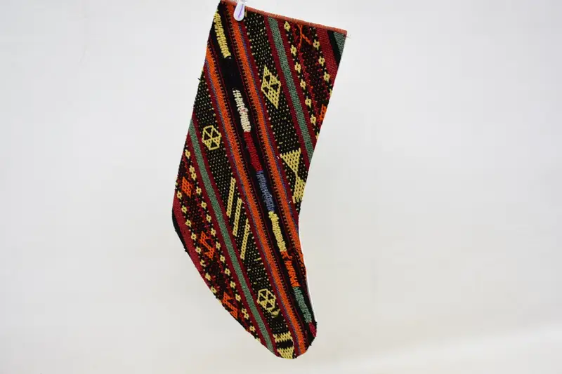 お祝いの赤とオレンジのオーナメントストッキング、15.7インチのクリスマスストッキング