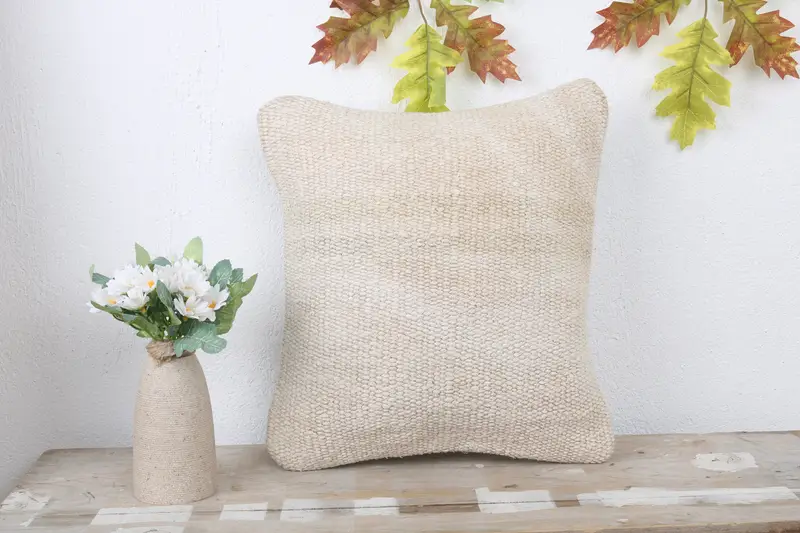 14x14 White Cushion Case, Cushion Cover, Ethnical Kilim Rug Pillow, Vintage Kilim Throw Pillow, Nomadic Pillow Cover, Vintage Kilim Pillow - 2
