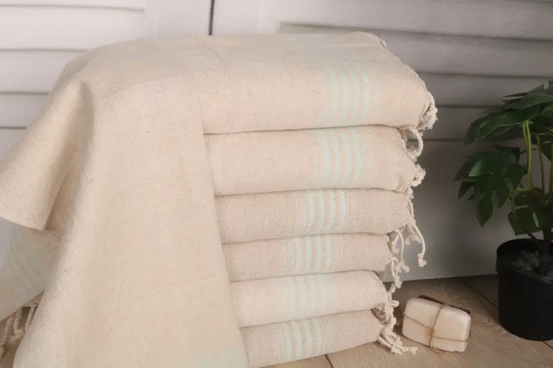 Striped Tea Towel Mint Linen 18x36 Inches Personalized Dish Towel