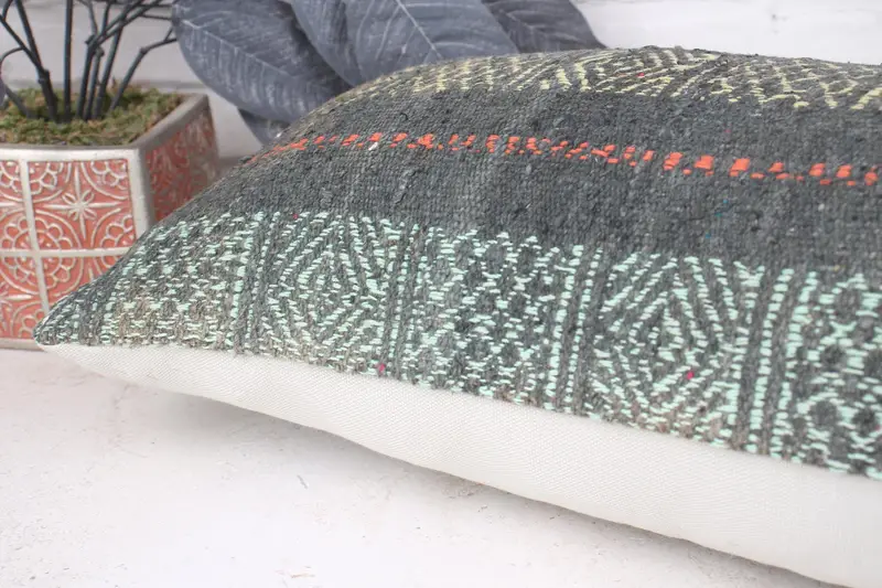 Kilim Pillow Cover, Cushion, 12x36 Green Cushion Cover, Interior Designer Pillow, Office Chair Cushion Case, Traditional Pillow, Home Decor Pillow - 6