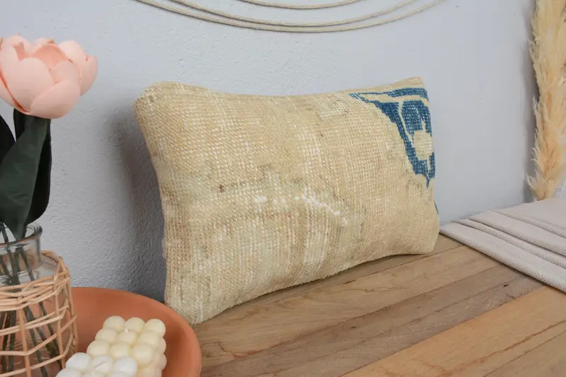 Shabby Chic Pillow Case, Patio Pillow Sham, Pillow Case, 12x20 Yellow Cushion Cover, Vintage Pillow, Pillow for Sofa, Turkish Kilim Pillow - 1