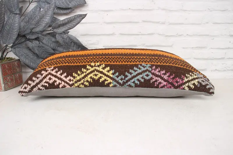 Cushion, Antique Pillows, 12x24 Orange Pillow Sham, Turkish Kilim Pillow, Colorful Cushion Cover, Handmade Throw Cushion Case, Pillow for Couch - 5