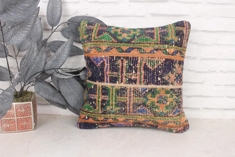 Cushion Case, 16x16 Orange Pillow Cover, Kilim Pillow, Ethnical Kilim Rug Pillow, Interior Designer Pillow, Rustic Cushion Cover - 1