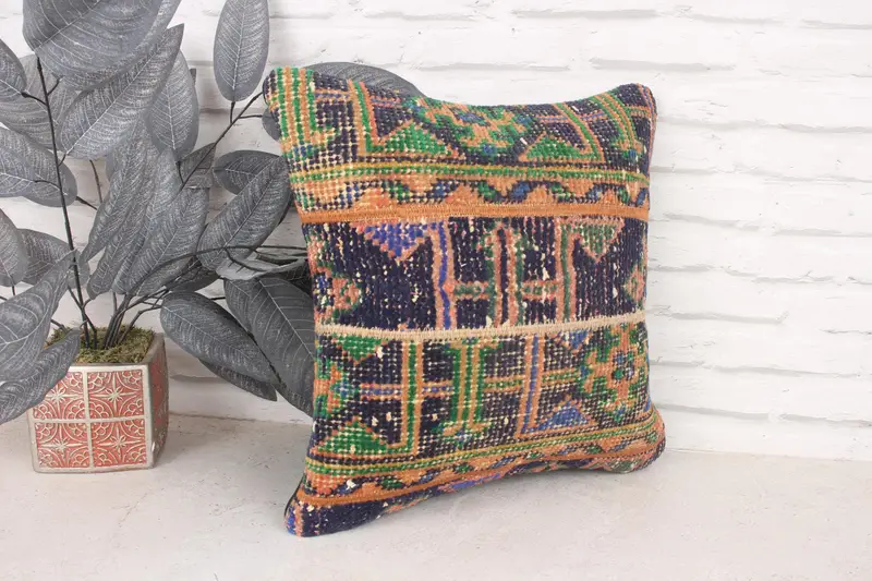 Cushion Case, 16x16 Orange Pillow Cover, Kilim Pillow, Ethnical Kilim Rug Pillow, Interior Designer Pillow, Rustic Cushion Cover - 3