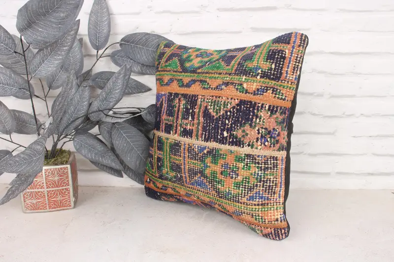 Cushion Case, 16x16 Orange Pillow Cover, Kilim Pillow, Ethnical Kilim Rug Pillow, Interior Designer Pillow, Rustic Cushion Cover - 4