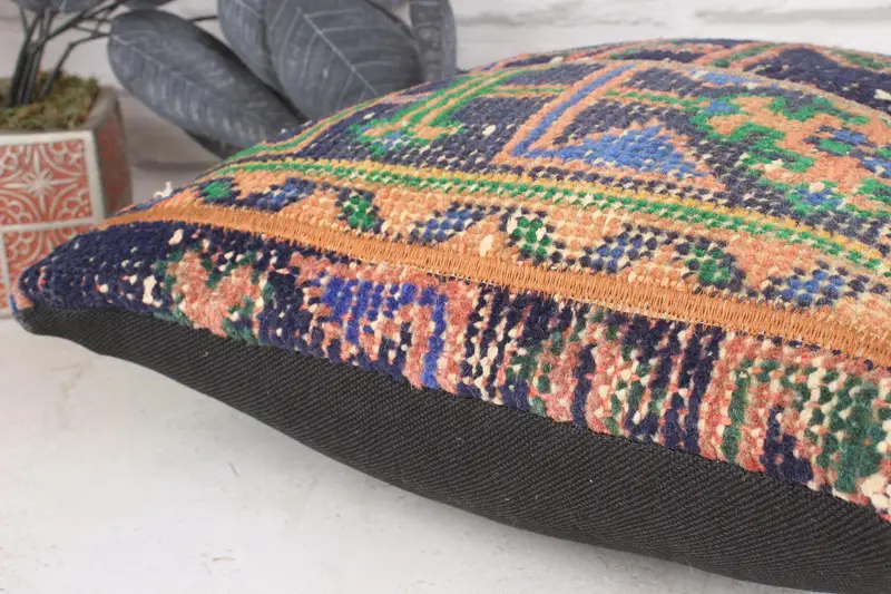 Cushion Case, 16x16 Orange Pillow Cover, Kilim Pillow, Ethnical Kilim Rug Pillow, Interior Designer Pillow, Rustic Cushion Cover - 7