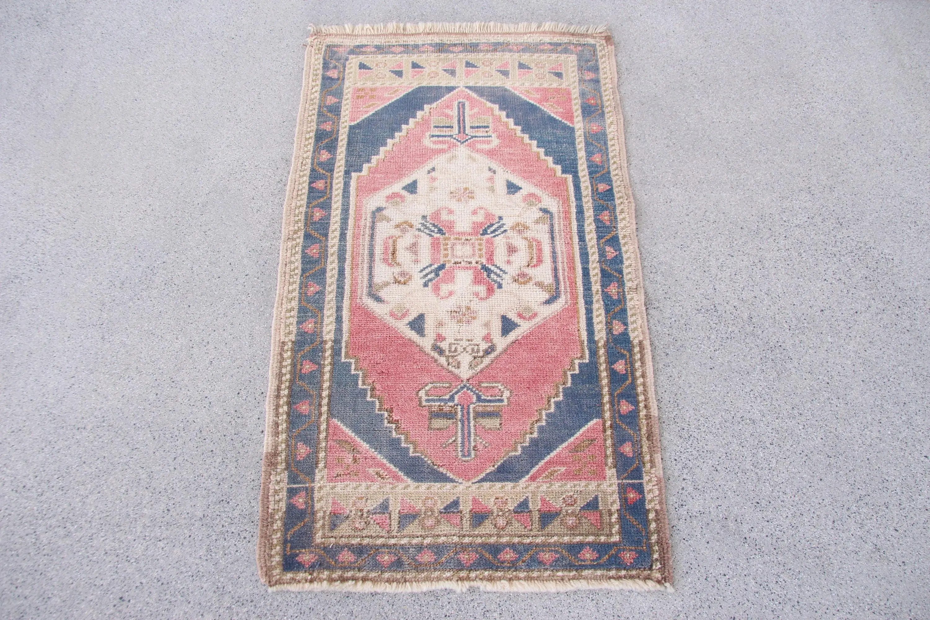 Vintage Small Rug, 1.9x3.2 ft Turkish Rug, Blue Wool Rug - 1